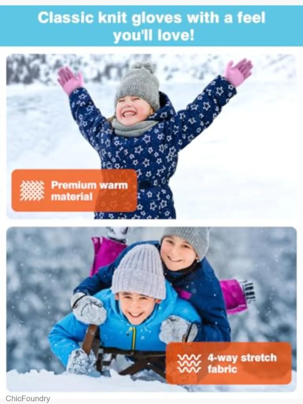 6 Pairs Knitted Wool Gloves for Kids Full Fingers Stretchy Winter Mittens
